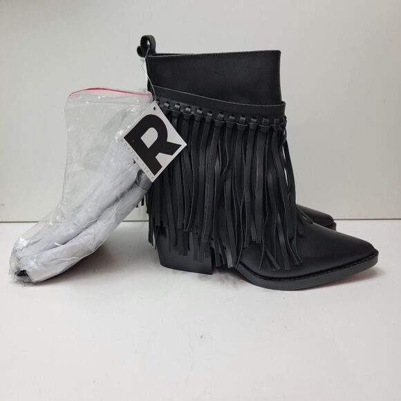 NWT Rebel Wilson 3-in-1 Leather Fringe Moto Ankle Boots 6W - Picture 6 of 12